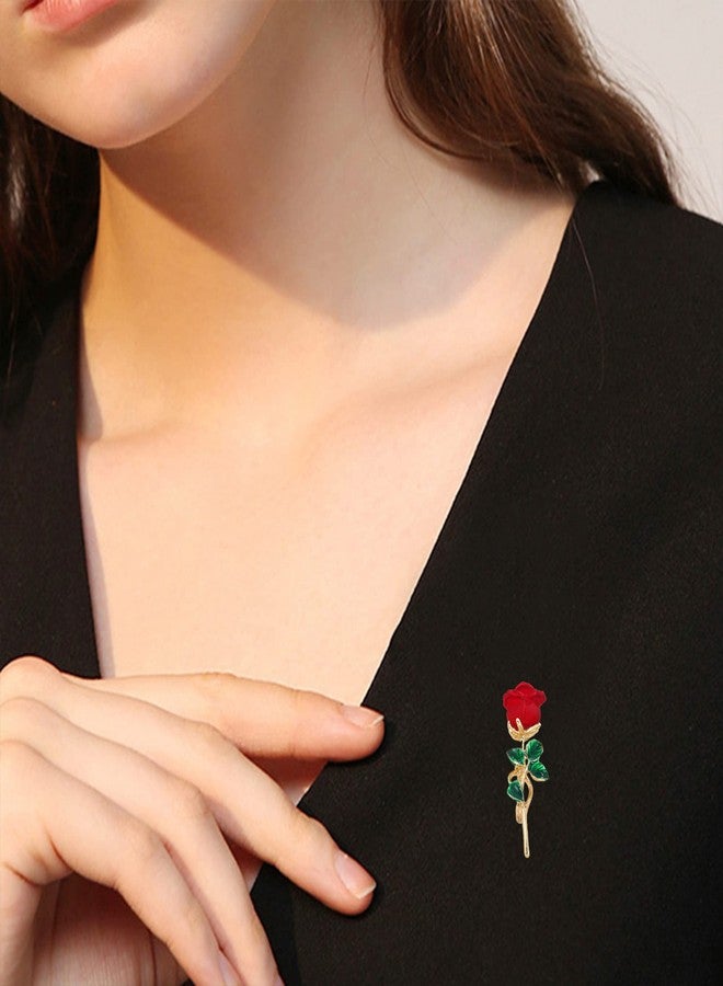 Anmpab Red Rose Floral Brooch Pin Gold Plated Flower Decorative Garment Dress Jewelry for Women Cocktail Party Accessory Brooches Pin (C) - Image 3